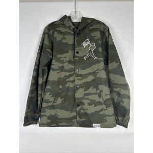 Baseballism Brand Windbreaker Hooded Jacket Mens Size S Green Camouflage Snap